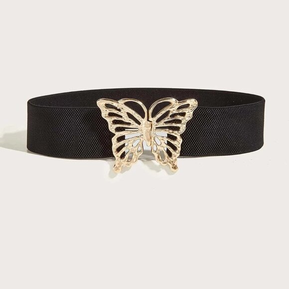 Black Preppy Womens Butterfly Decor Elastic Belt - Picture 2 of 5